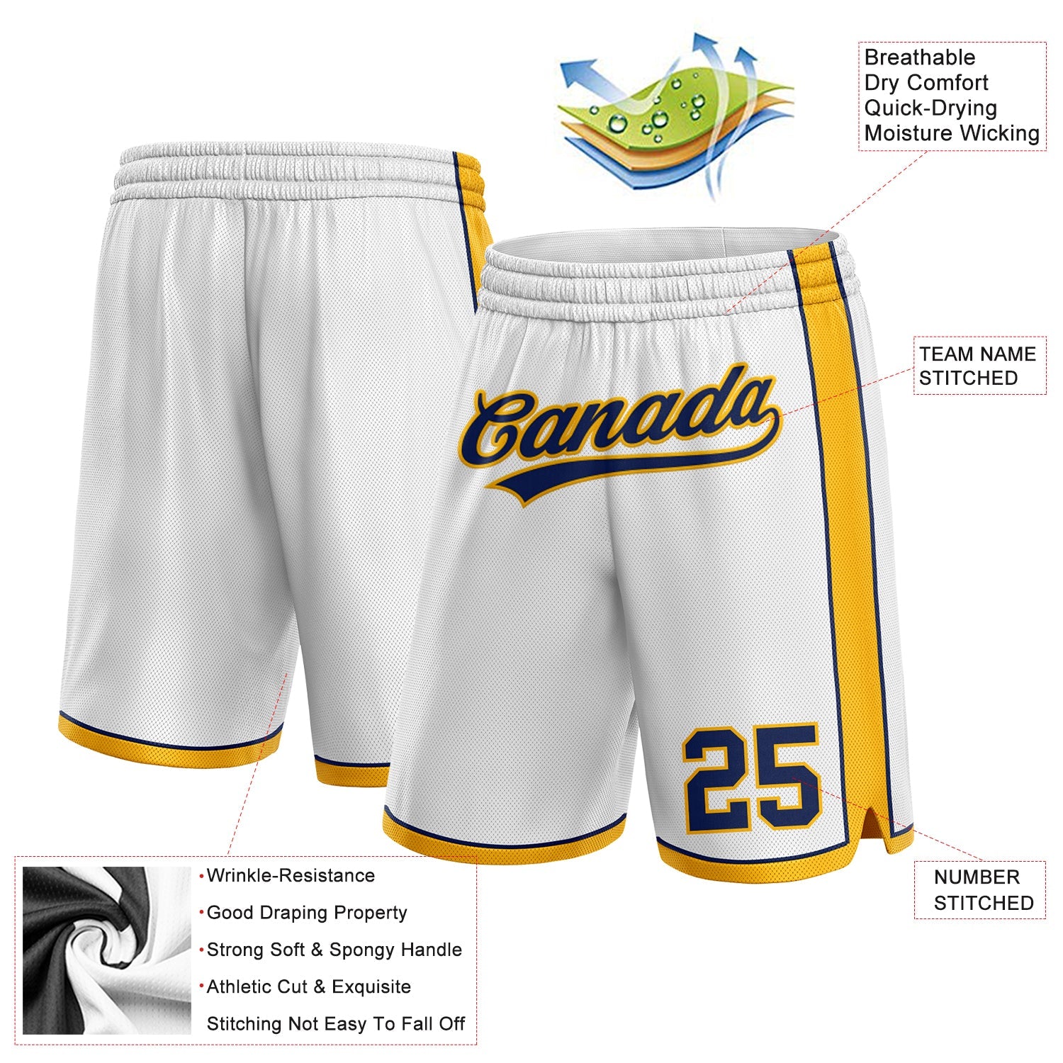 Custom White Navy-Gold Authentic Basketball Shorts view 2