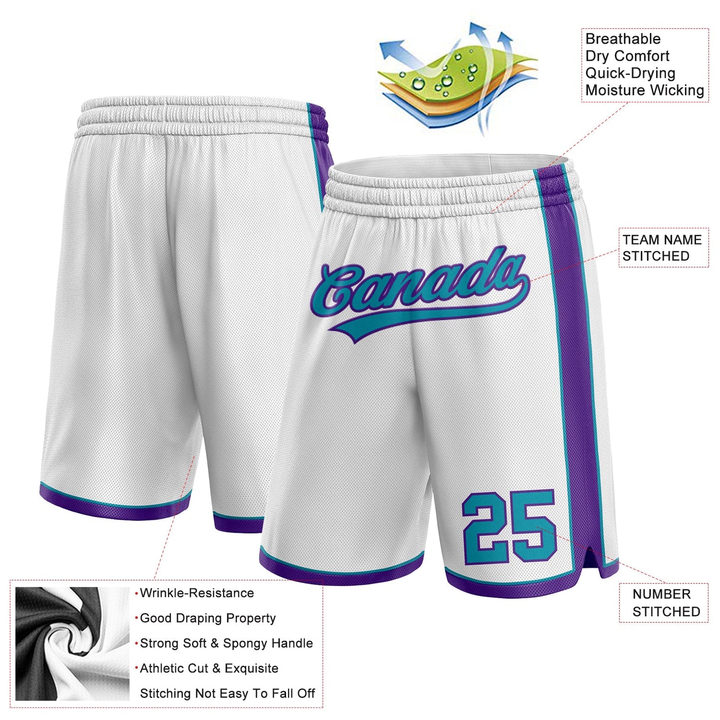 Custom White Teal-Purple Authentic Basketball Shorts view 2
