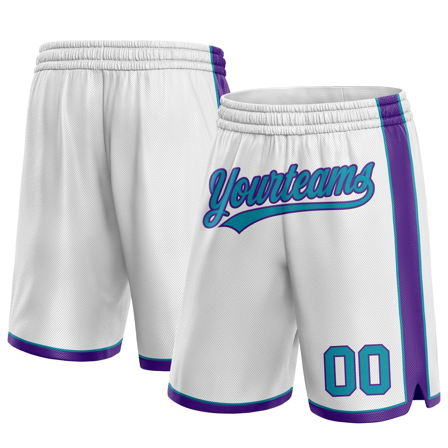 Custom White Teal-Purple Authentic Basketball Shorts - Main View
