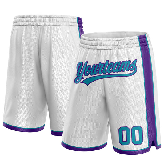 Custom White Teal-Purple Authentic Basketball Shorts - Main View