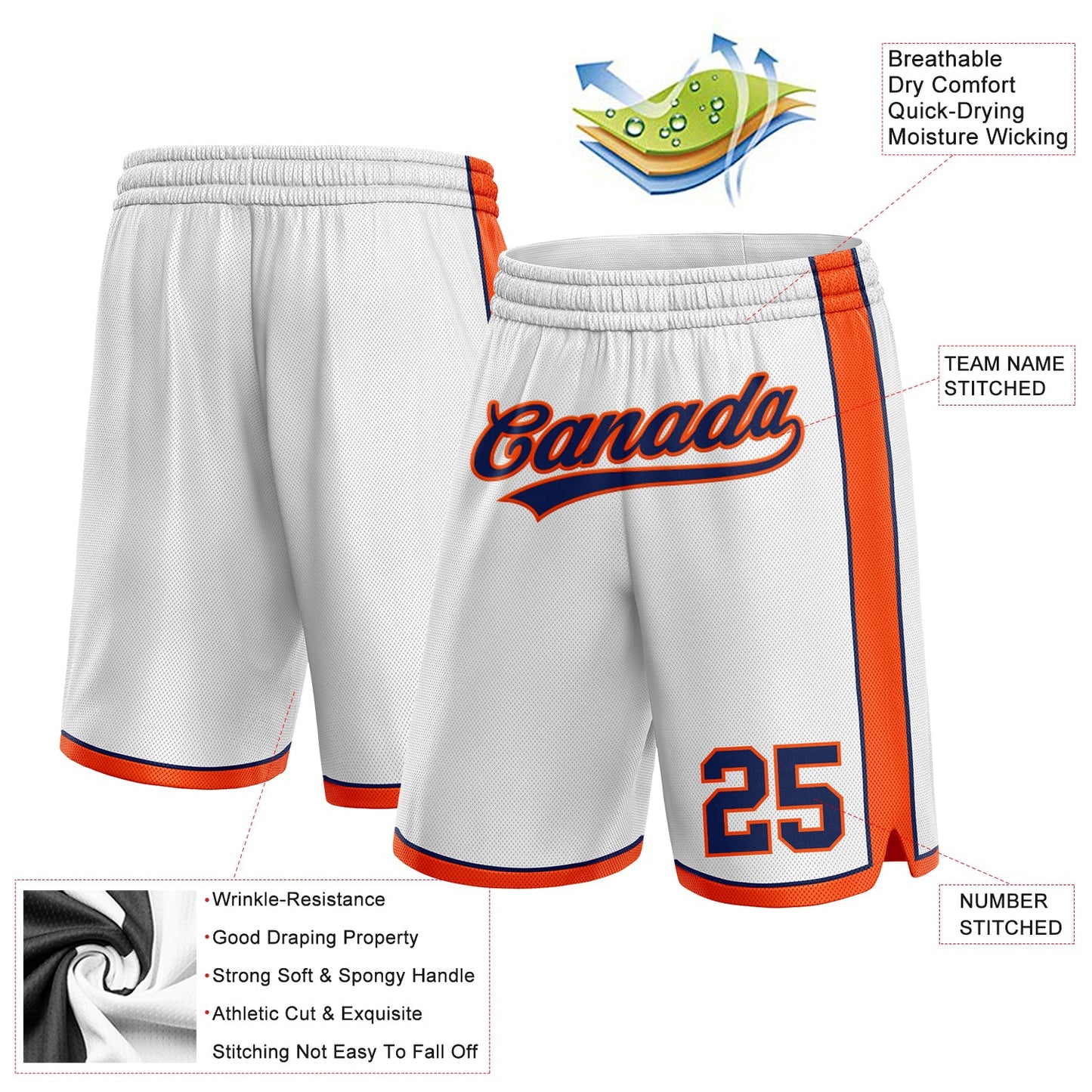 Custom White Navy-Orange Authentic Basketball Shorts view 2