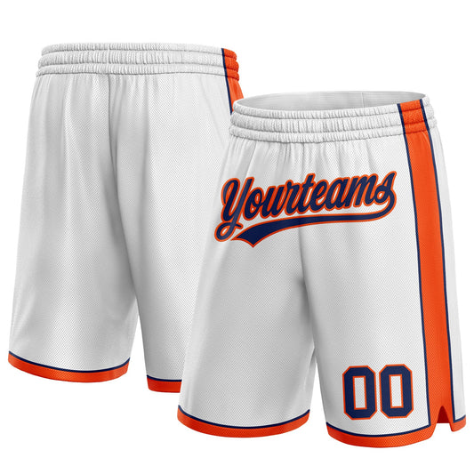 Custom White Navy-Orange Authentic Basketball Shorts - Main View