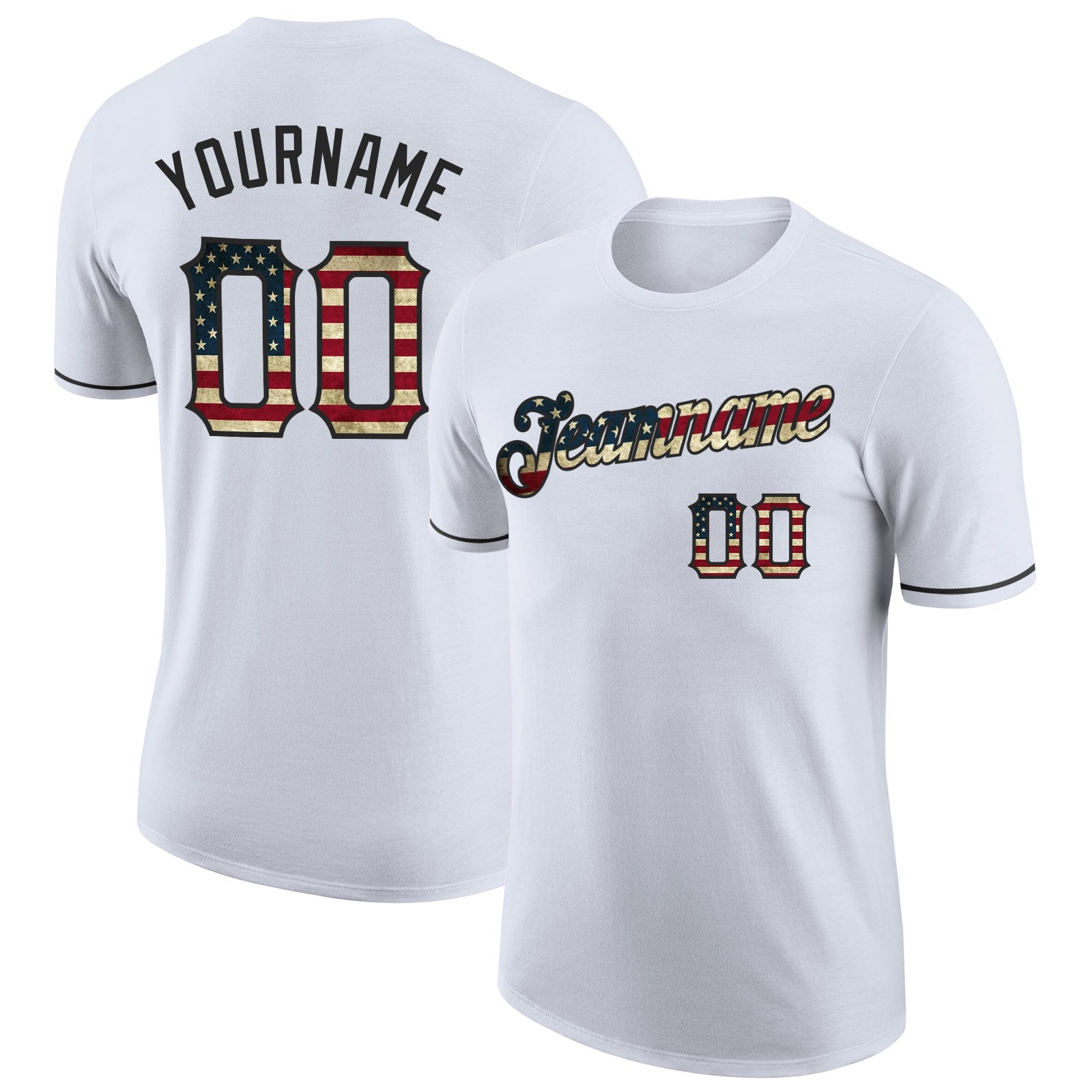 Custom White Vintage USA Flag-Black Performance T-Shirt - Main View