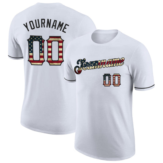 Custom White Vintage USA Flag-Black Performance T-Shirt - Main View