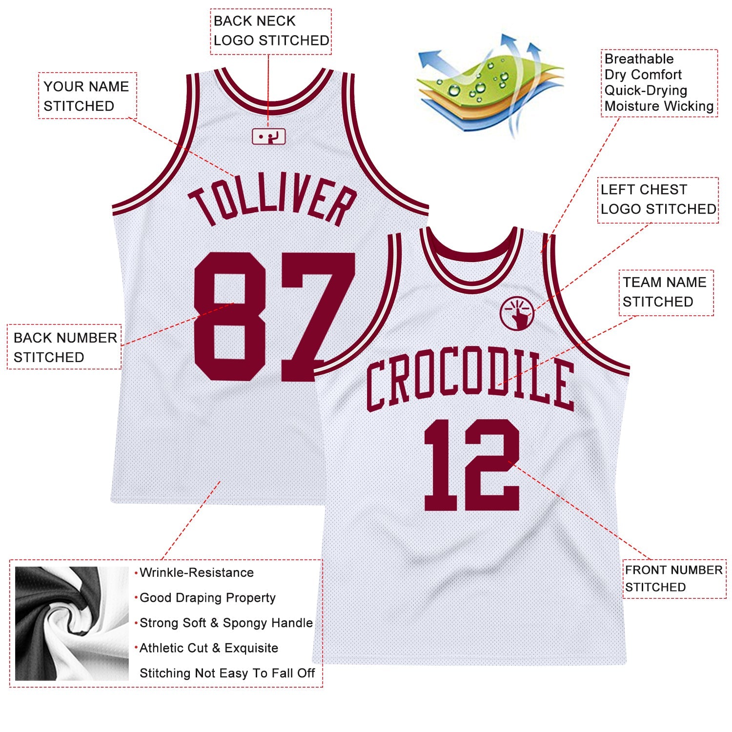Custom White Maroon Authentic Throwback Basketball Jersey view 2