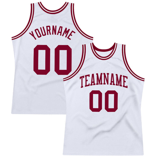 Custom White Maroon Authentic Throwback Basketball Jersey - Main View