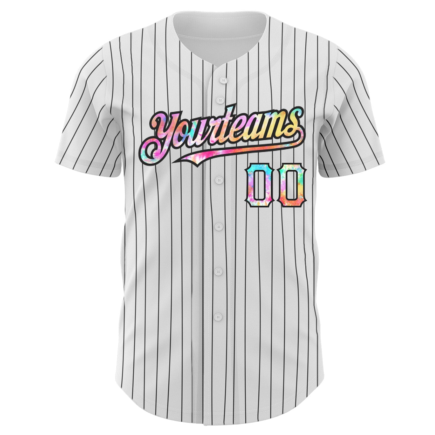 Custom White Black Pinstripe Tie Dye Authentic Baseball Jersey view 2