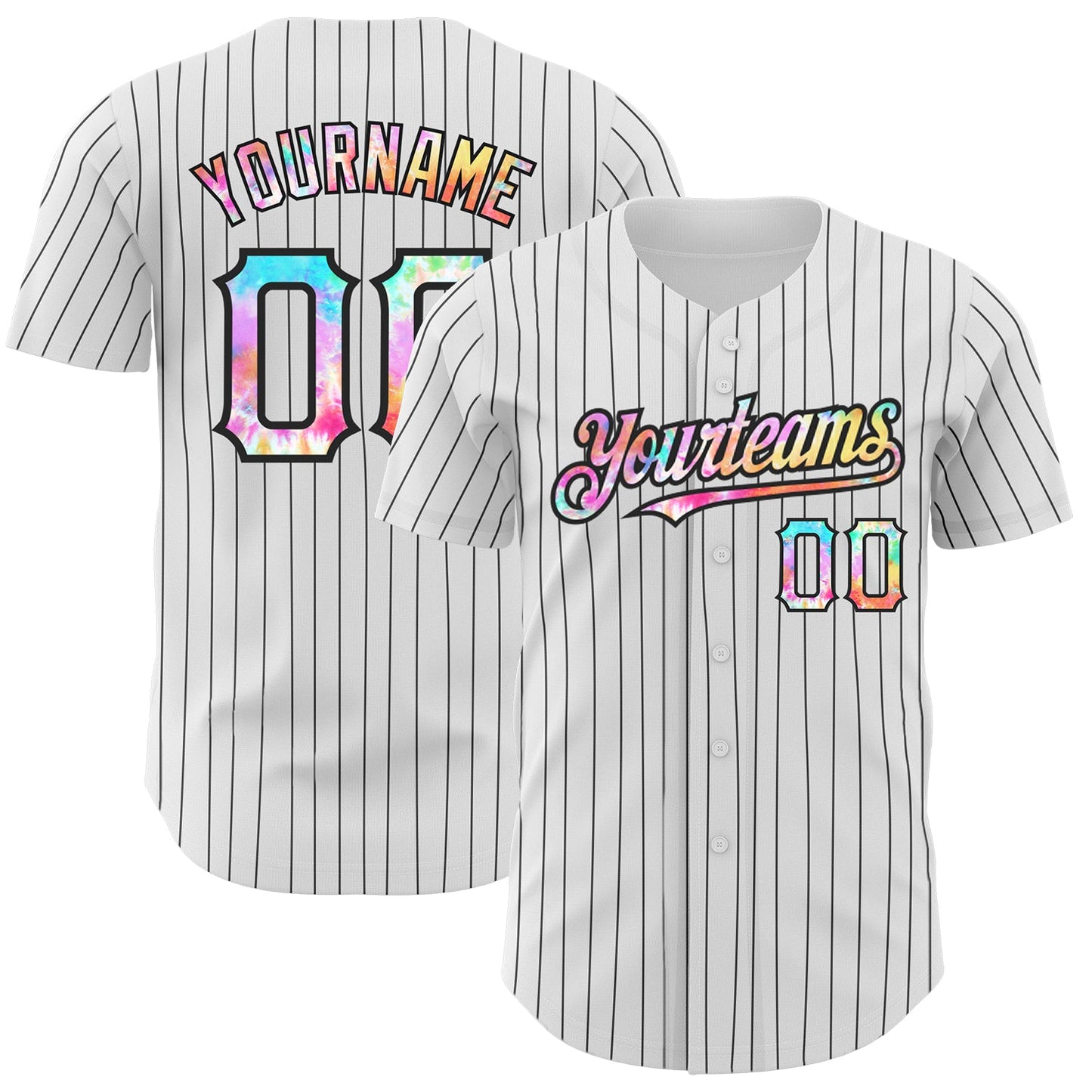 Custom White Black Pinstripe Tie Dye Authentic Baseball Jersey - Main View
