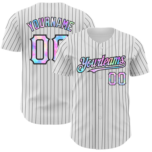 Custom White Black Pinstripe Tie Dye Authentic Baseball Jersey - Main View