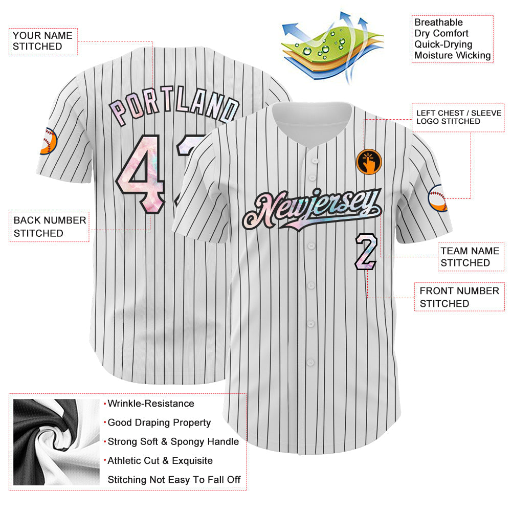 Custom White Black Pinstripe Tie Dye Authentic Baseball Jersey view 3