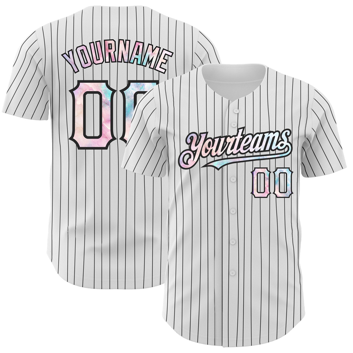Custom White Black Pinstripe Tie Dye Authentic Baseball Jersey - Main View