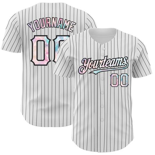 Custom White Black Pinstripe Tie Dye Authentic Baseball Jersey - Main View