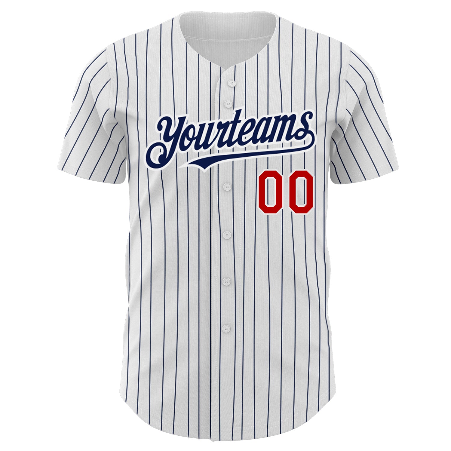 Custom White Navy Pinstripe Red Authentic Baseball Jersey view 2