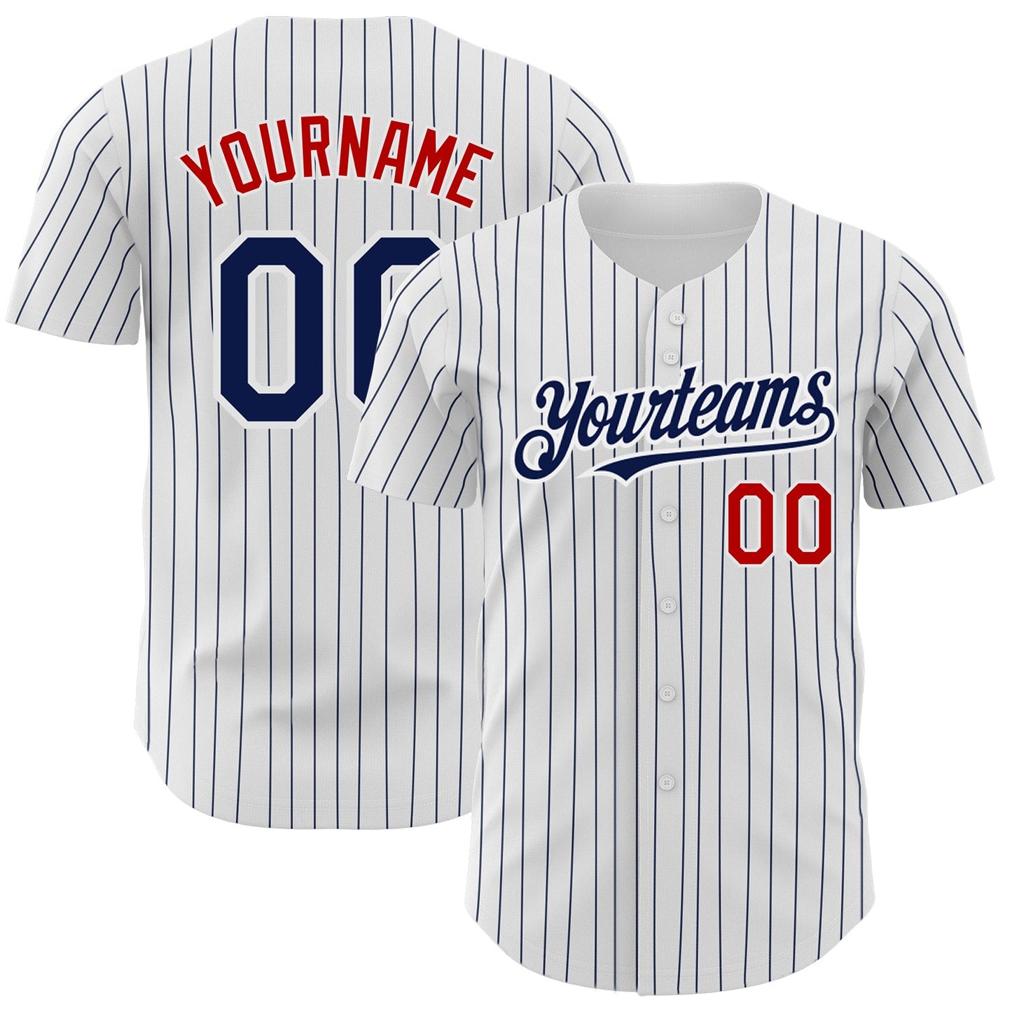 Custom White Navy Pinstripe Red Authentic Baseball Jersey - Main View
