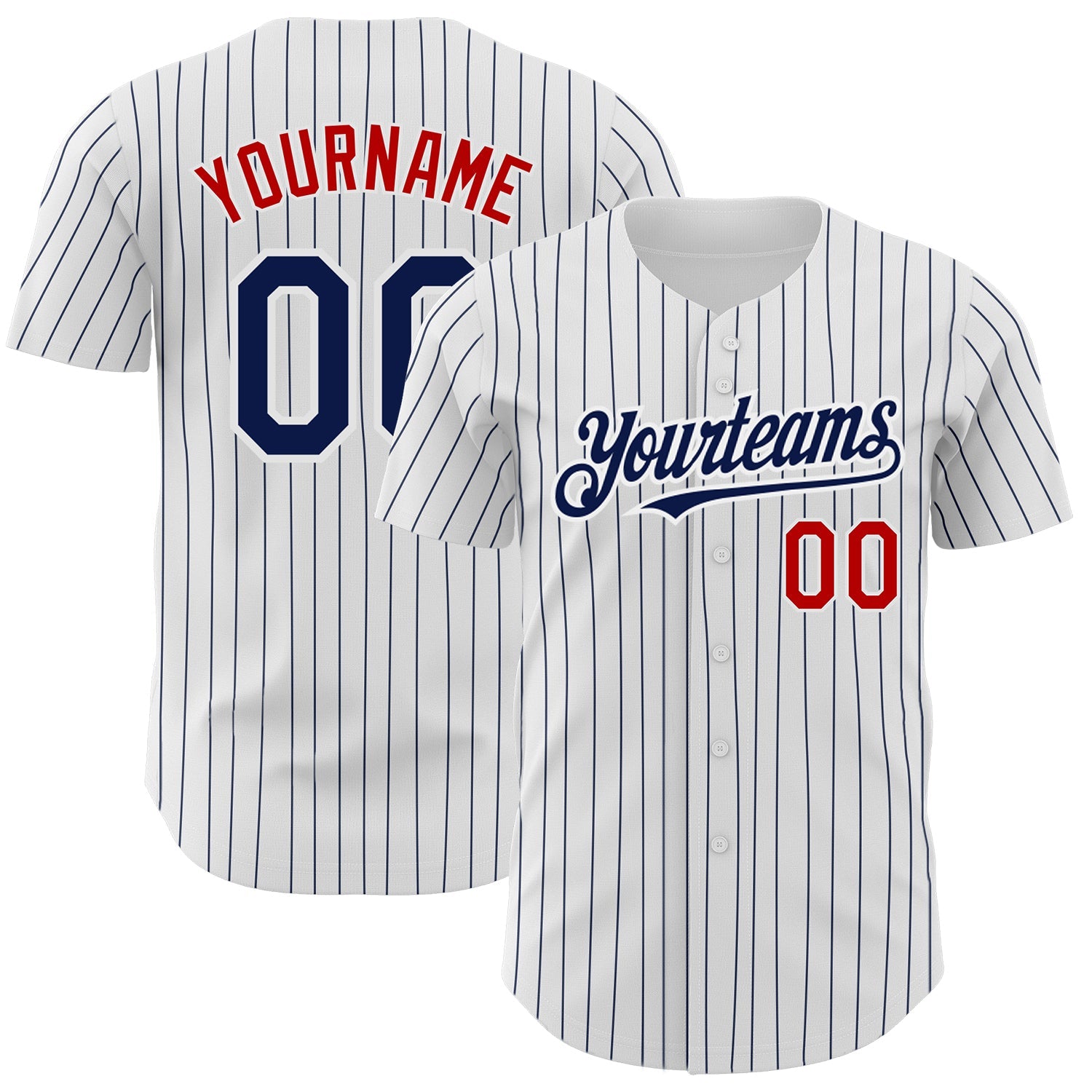 Custom White Navy Pinstripe Red Authentic Baseball Jersey - Main View