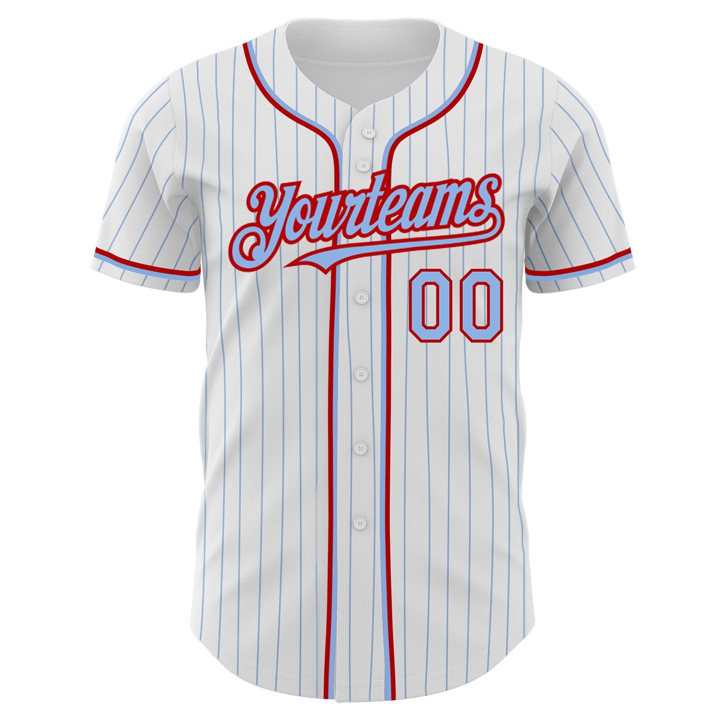 Custom White Light Blue Pinstripe Red Authentic Baseball Jersey view 2