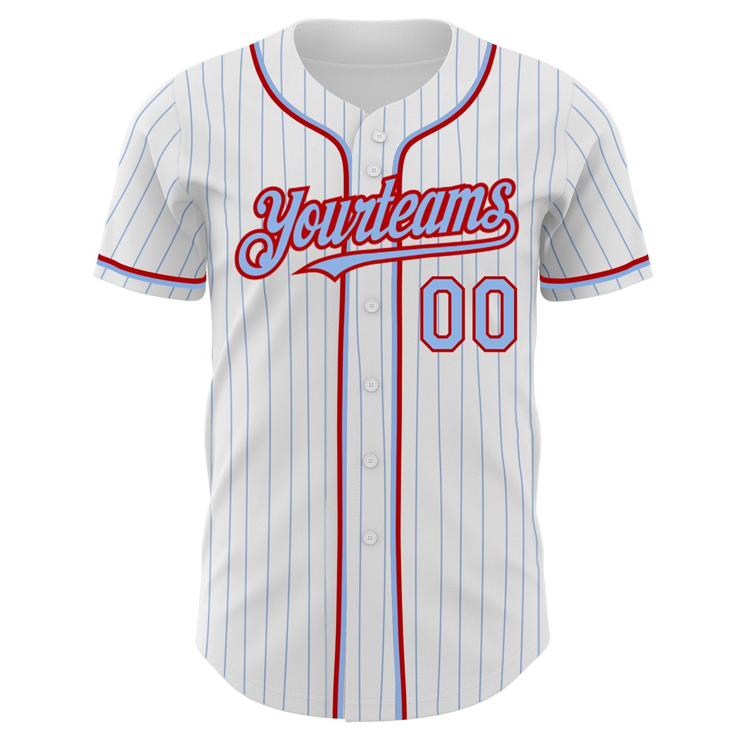 Custom White Light Blue Pinstripe Red Authentic Baseball Jersey view 2