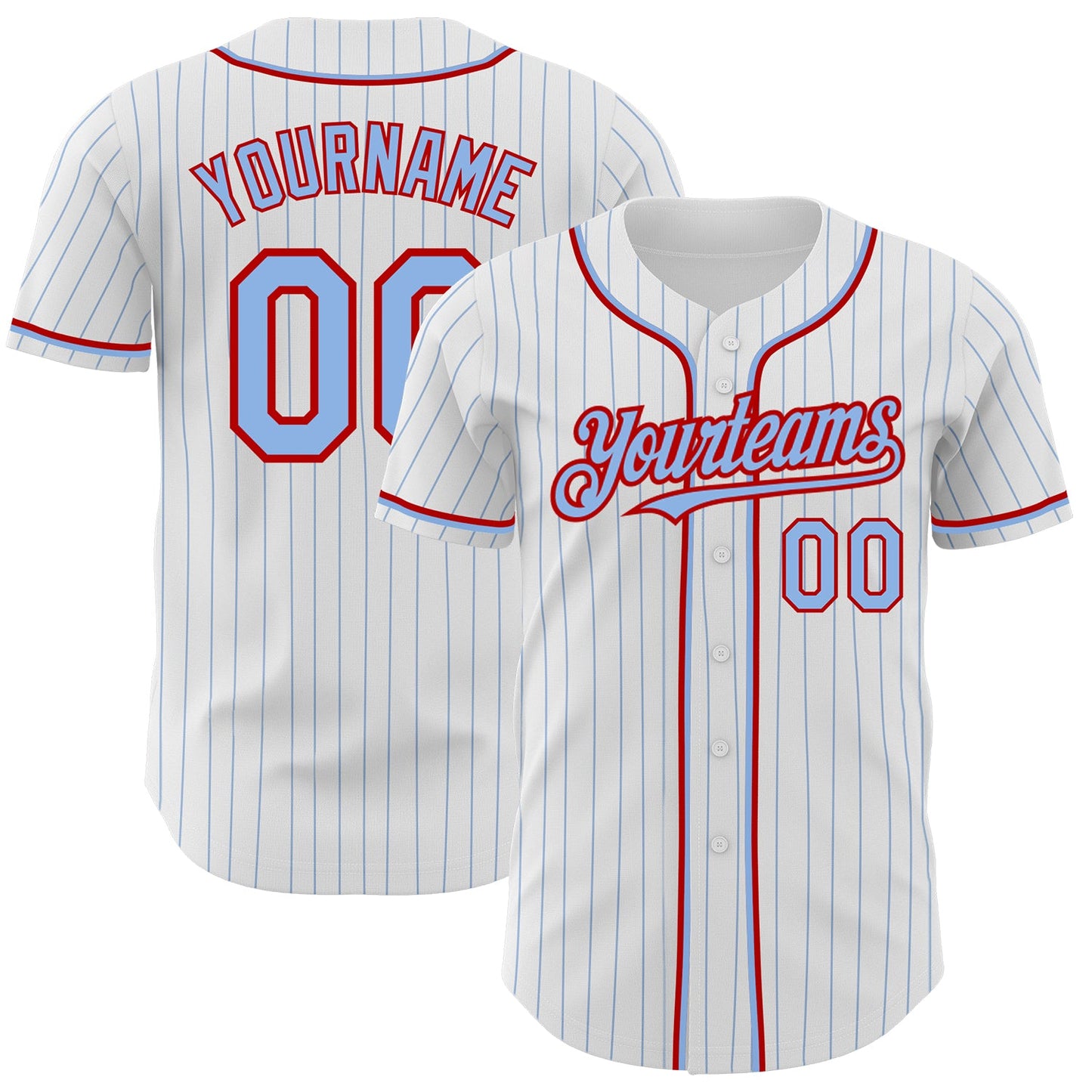 Custom White Light Blue Pinstripe Red Authentic Baseball Jersey - Main View