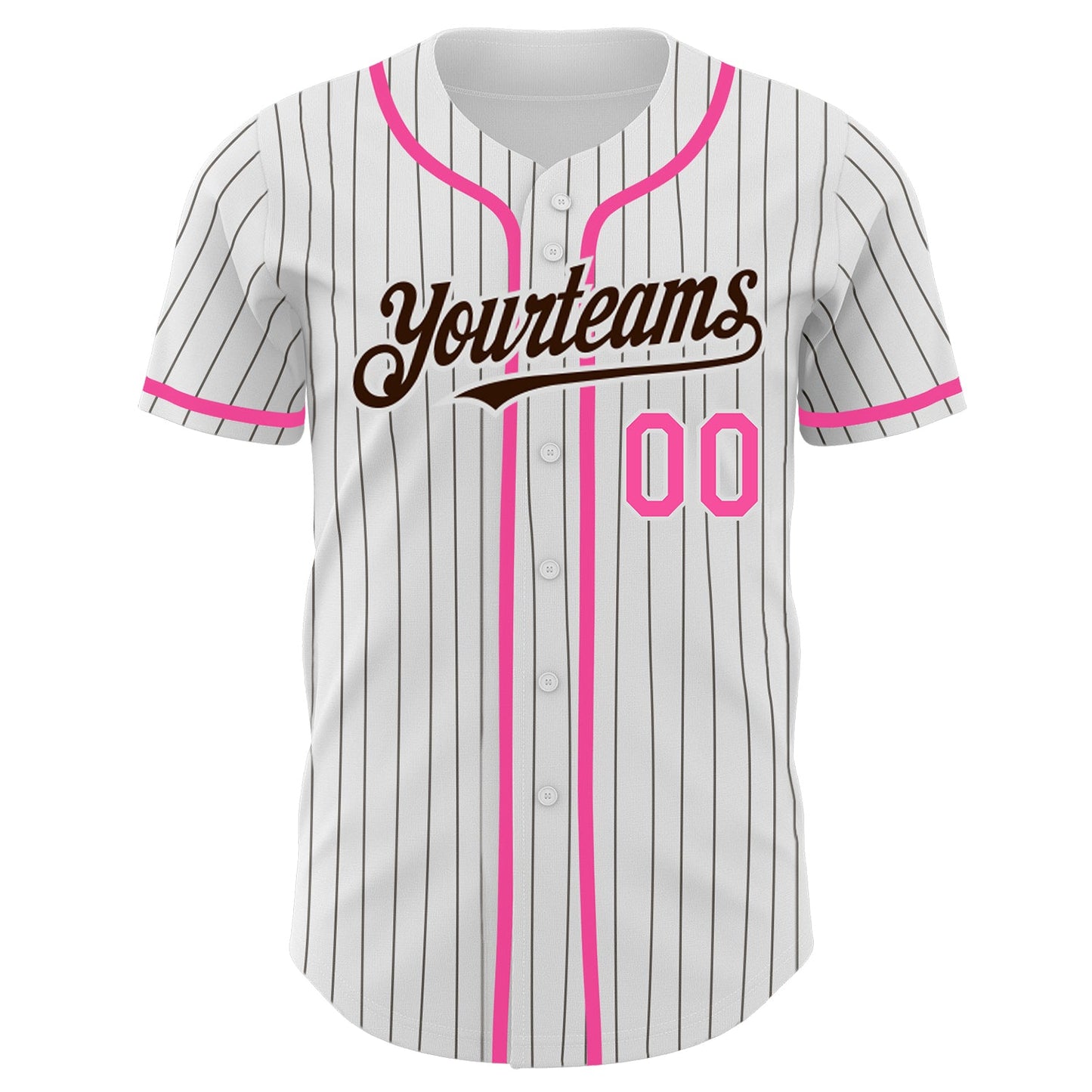 Custom White Brown Pinstripe Pink Authentic Baseball Jersey view 2