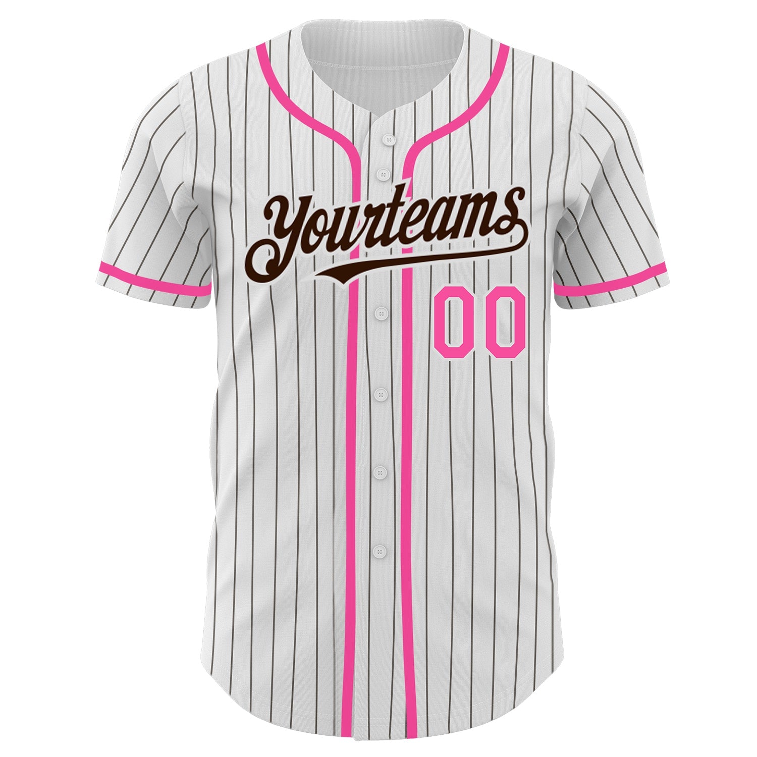 Custom White Brown Pinstripe Pink Authentic Baseball Jersey view 2