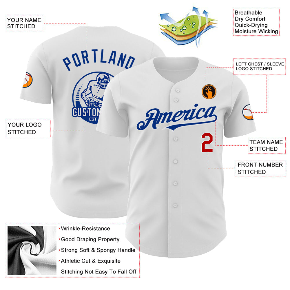 Custom White Red-Royal Authentic Baseball Jersey view 3