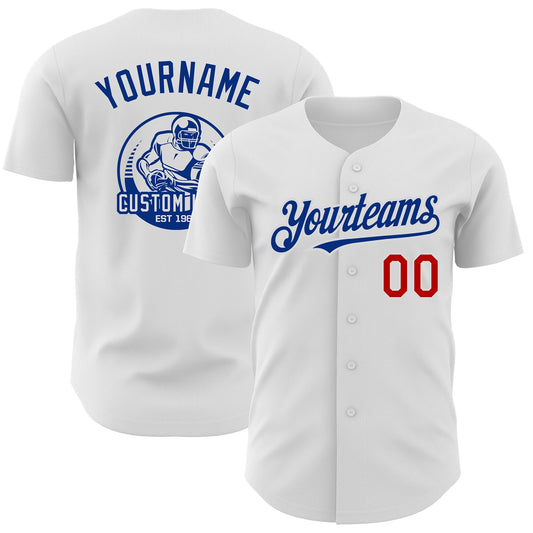 Custom White Red-Royal Authentic Baseball Jersey - Main View