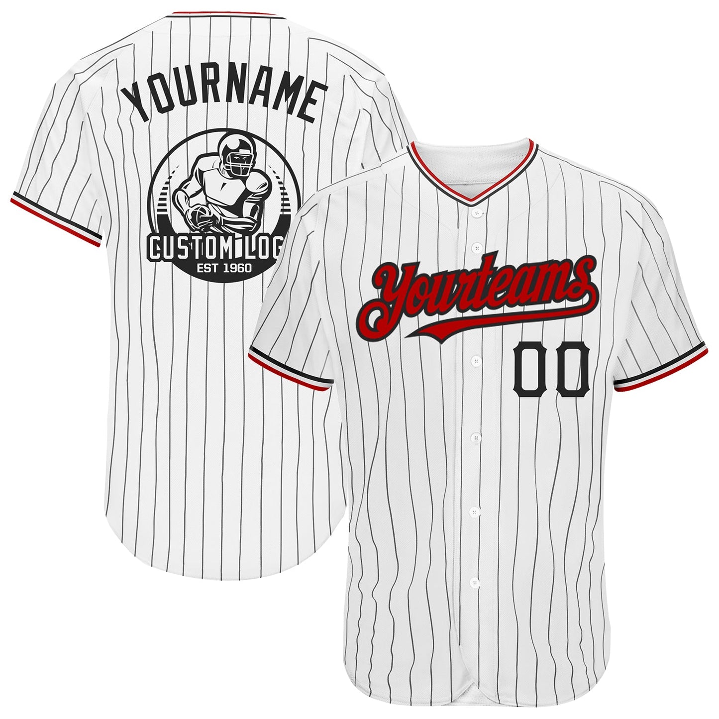 Custom White Black Pinstripe Red Authentic Baseball Jersey - Main View