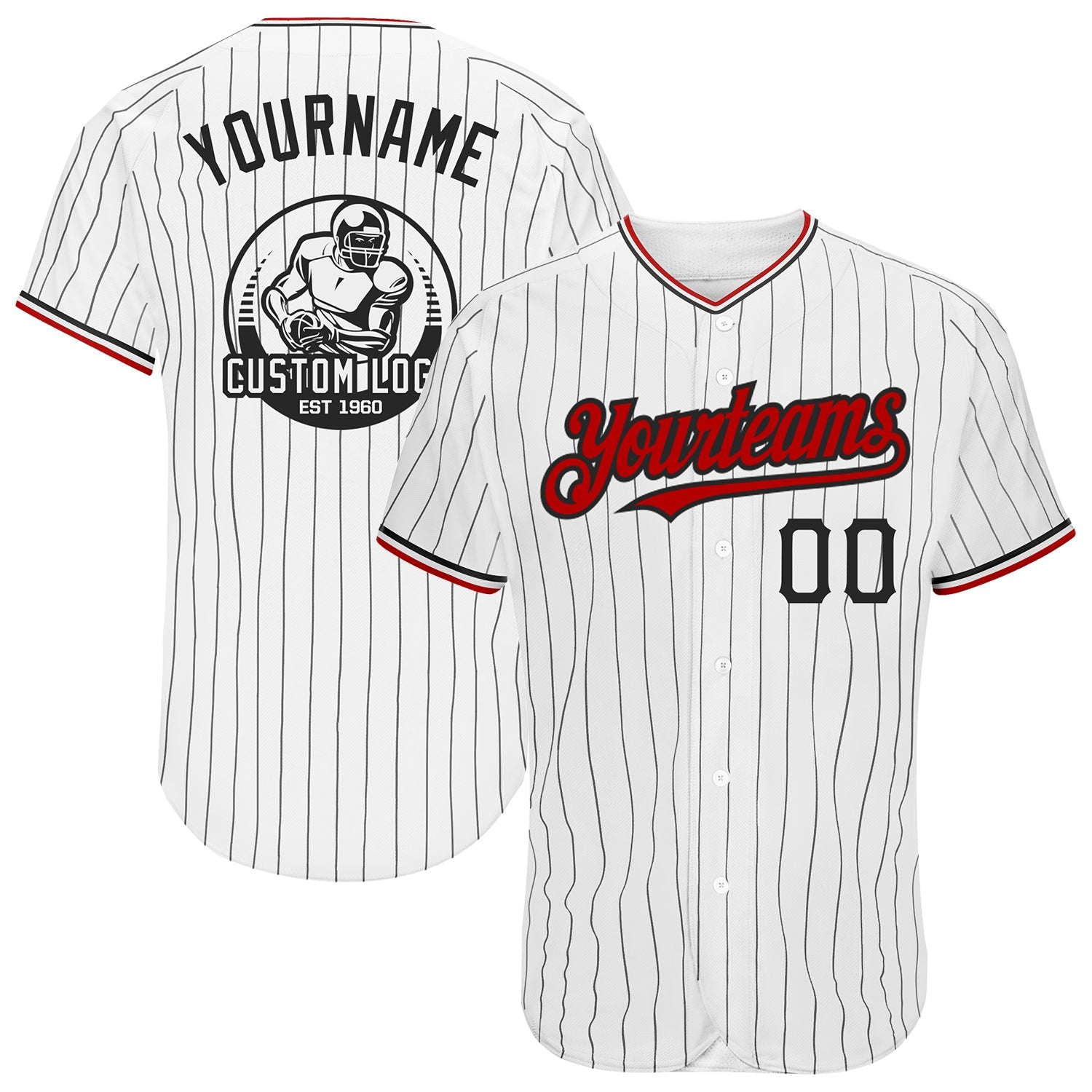 Custom White Black Pinstripe Red Authentic Baseball Jersey - Main View