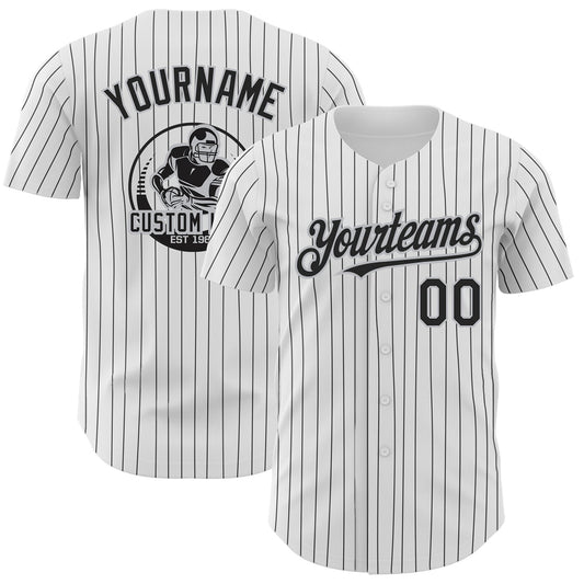 Custom White Black Pinstripe Gray Authentic Baseball Jersey - Main View