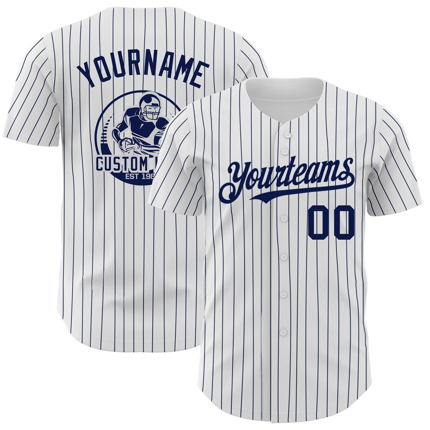Custom White Navy Pinstripe Navy Authentic Baseball Jersey - Main View