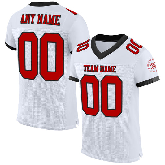 Custom White Red-Black Mesh Authentic Football Jersey - Main View
