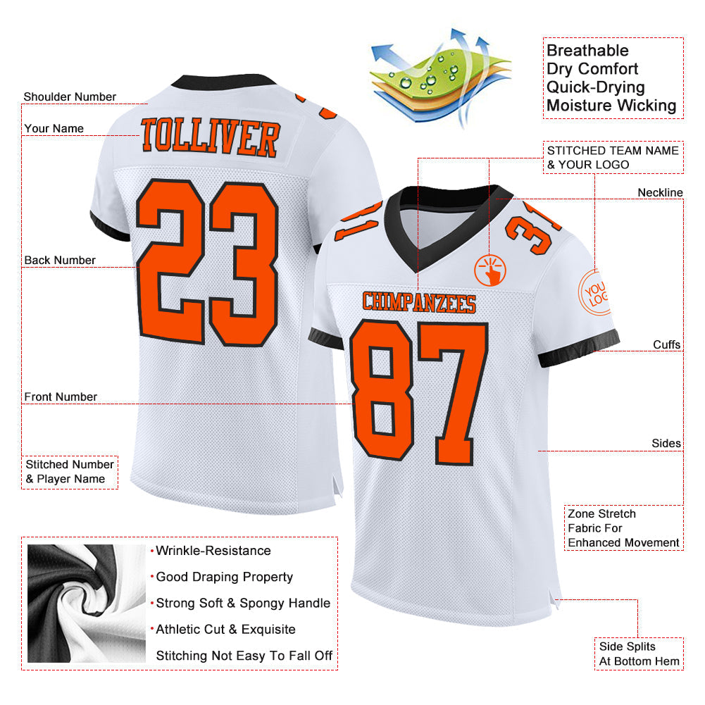 Custom White Orange-Black Mesh Authentic Football Jersey view 2