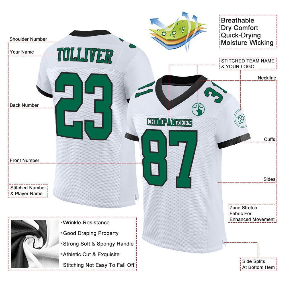 Custom White Kelly Green-Black Mesh Authentic Football Jersey view 2
