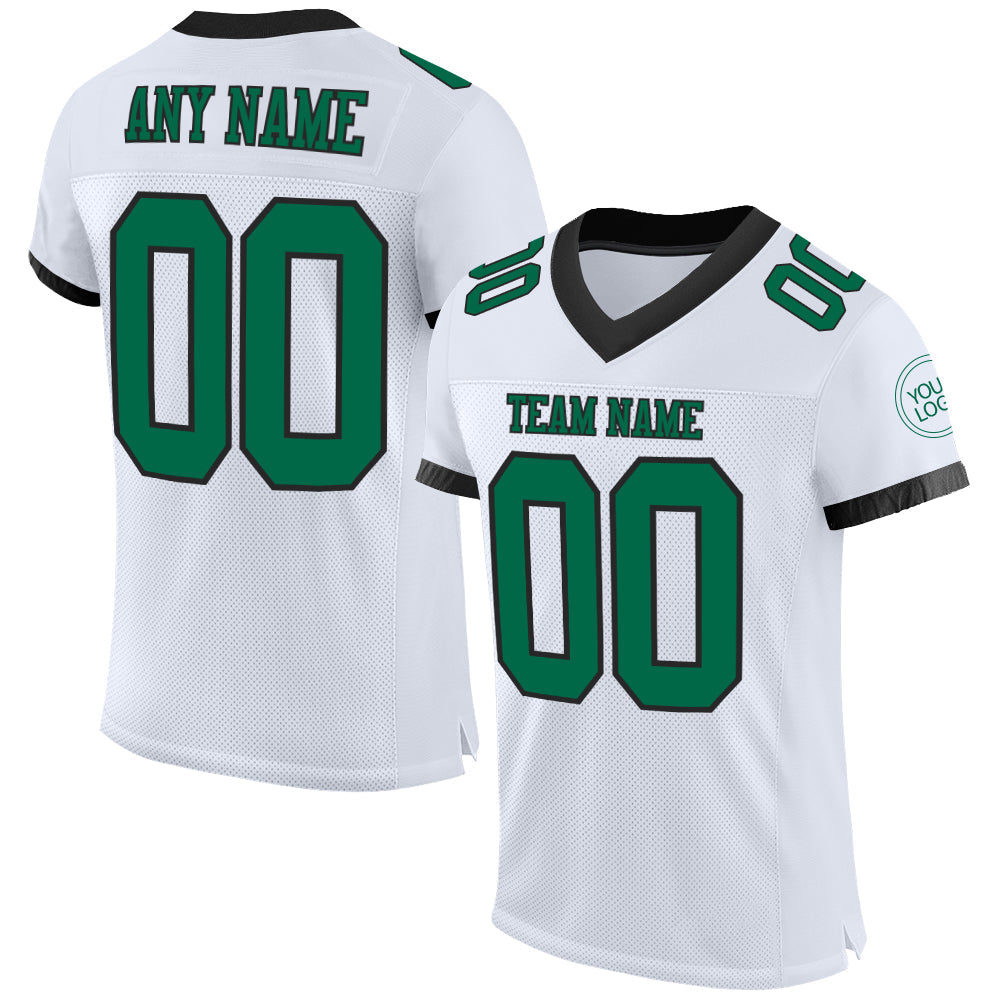 Custom White Kelly Green-Black Mesh Authentic Football Jersey - Main View