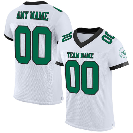 Custom White Kelly Green-Black Mesh Authentic Football Jersey - Main View