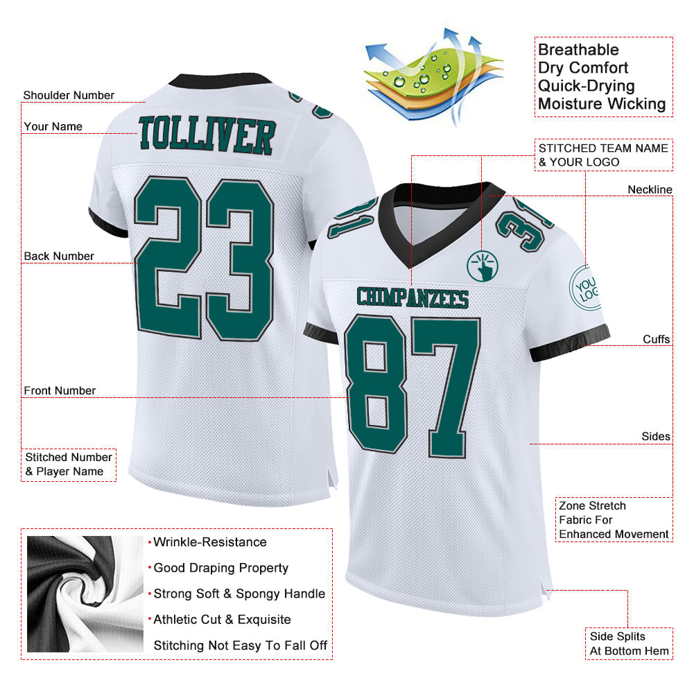 Custom White Midnight Green-Black Mesh Authentic Football Jersey view 2