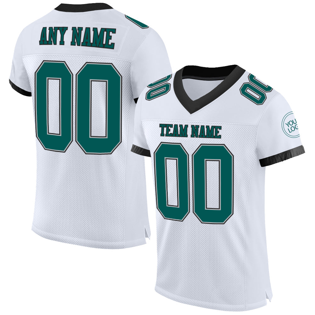Custom White Midnight Green-Black Mesh Authentic Football Jersey - Main View