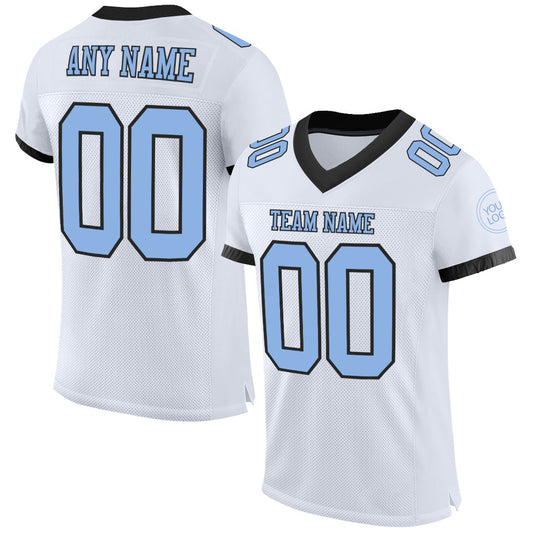 Custom White Light Blue-Black Mesh Authentic Football Jersey - Main View