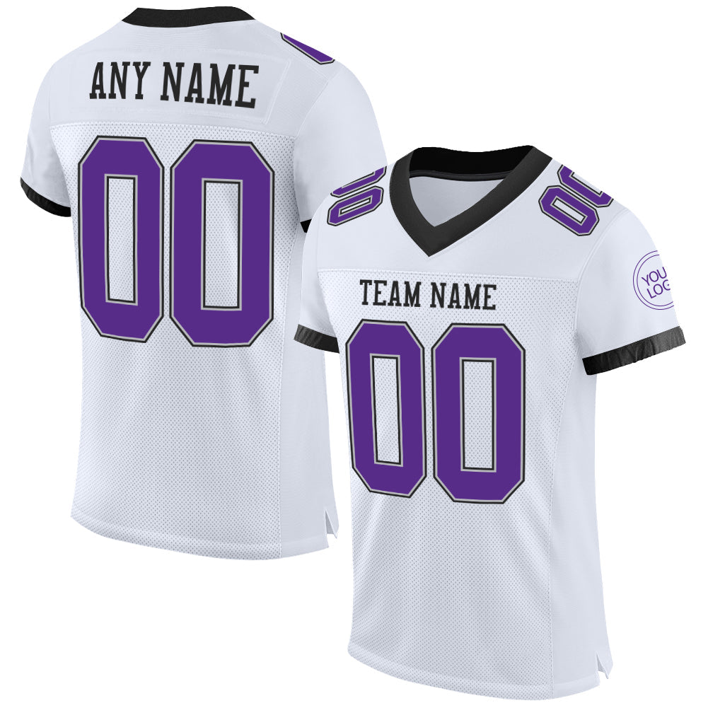 Custom White Purple Gray-Black Mesh Authentic Football Jersey - Main View