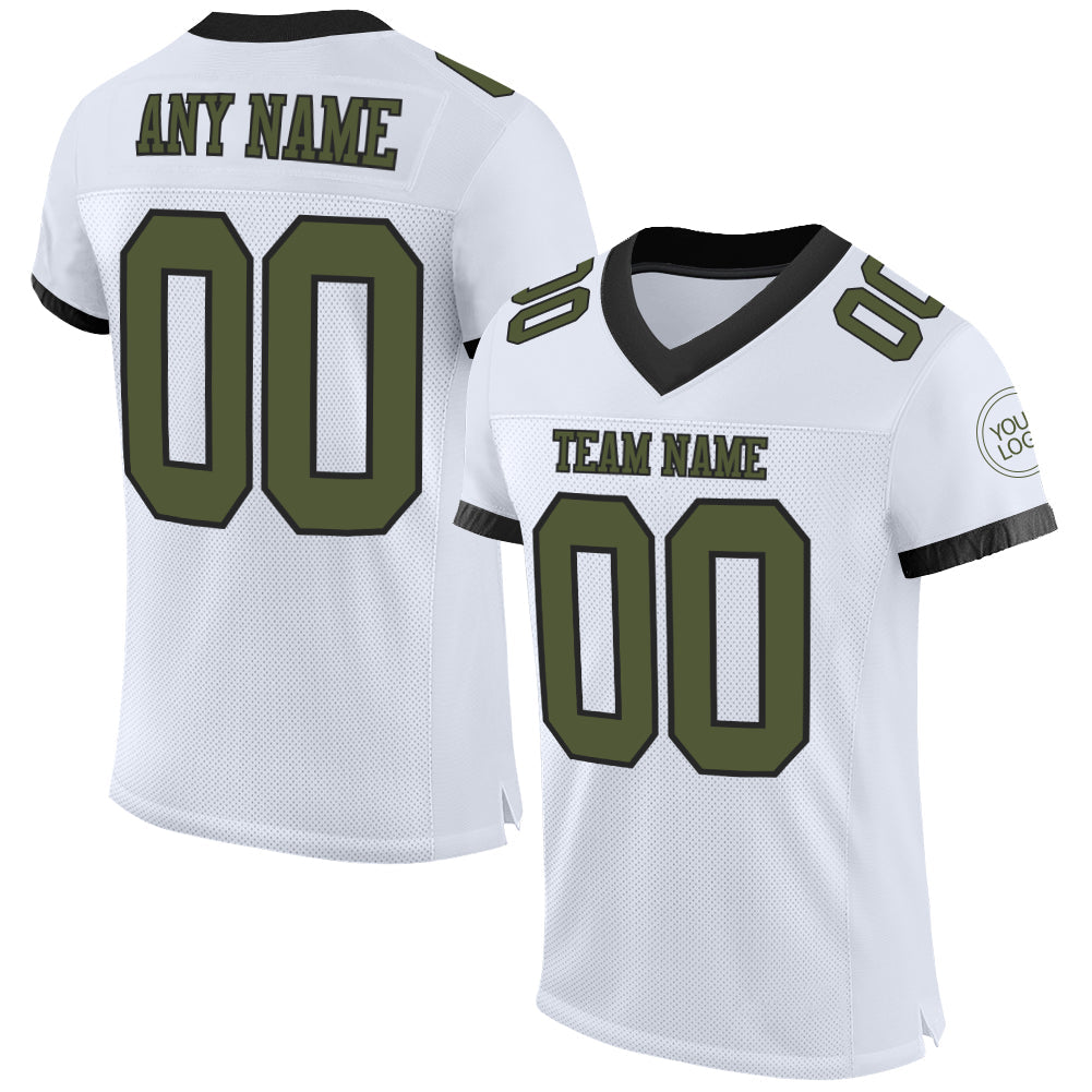 Custom White Olive-Black Mesh Authentic Football Jersey - Main View