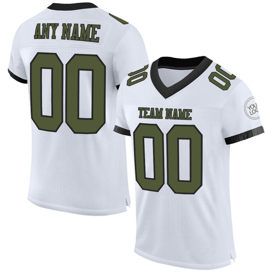 Custom White Olive-Black Mesh Authentic Football Jersey - Main View