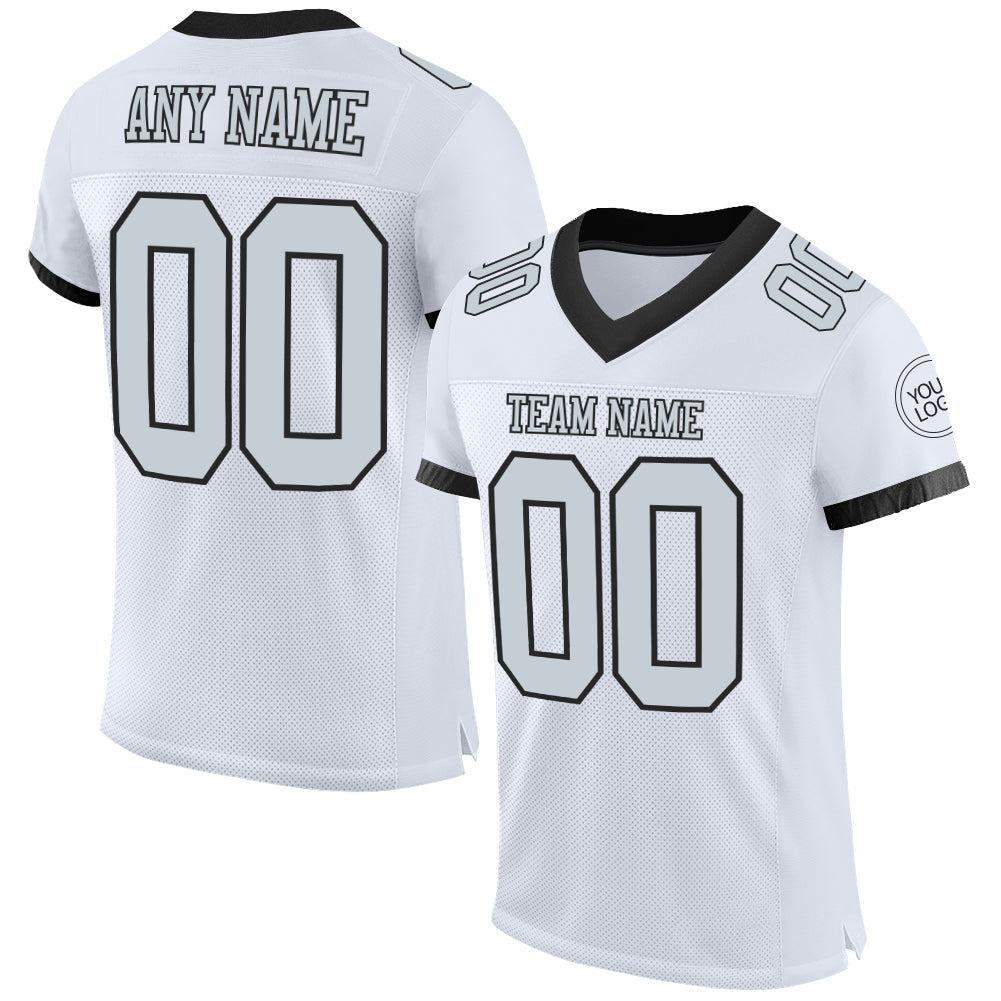 Custom White Silver-Black Mesh Authentic Football Jersey - Main View