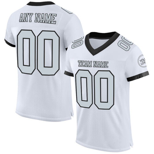 Custom White Silver-Black Mesh Authentic Football Jersey - Main View