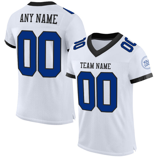 Custom White Royal-Black Mesh Authentic Football Jersey - Main View