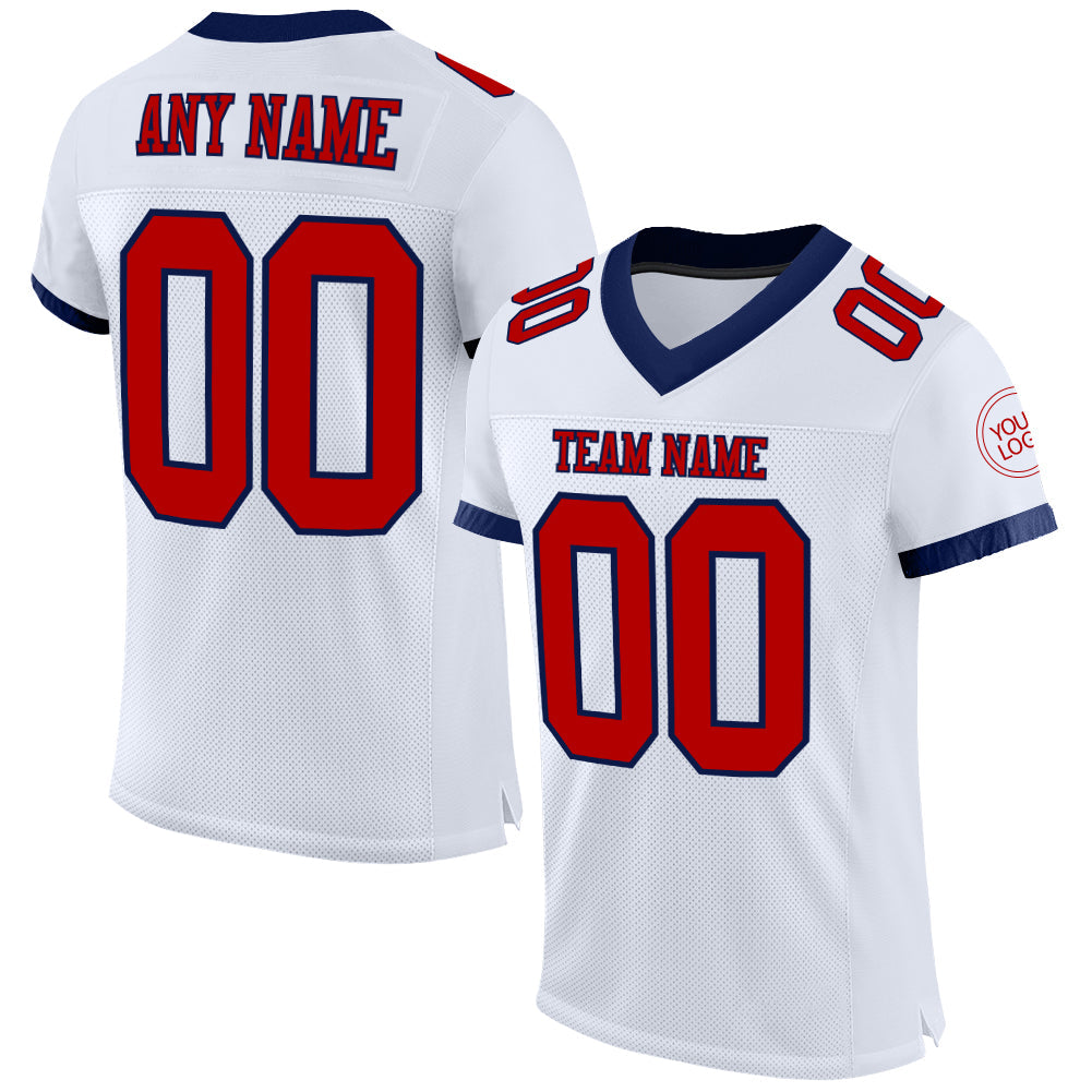 Custom White Red-Navy Mesh Authentic Football Jersey - Main View
