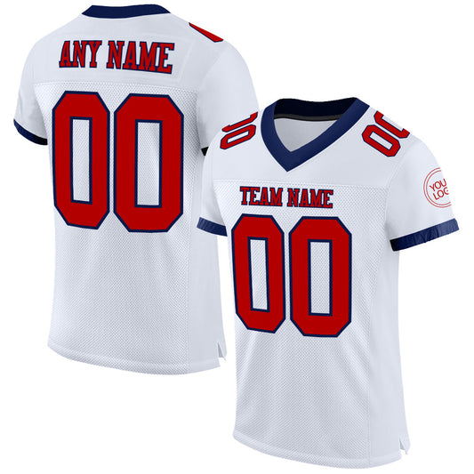 Custom White Red-Navy Mesh Authentic Football Jersey - Main View