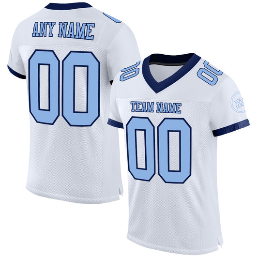 Custom White Light Blue-Navy Mesh Authentic Football Jersey - Main View