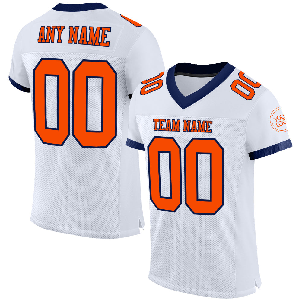 Custom White Orange-Navy Mesh Authentic Football Jersey - Main View