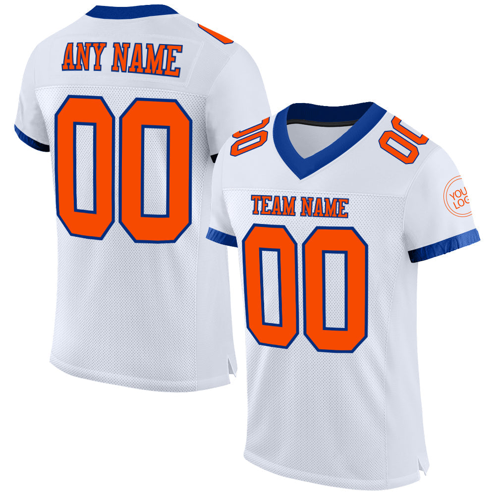 Custom White Orange-Royal Mesh Authentic Football Jersey - Main View