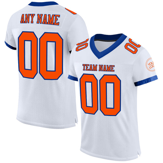Custom White Orange-Royal Mesh Authentic Football Jersey - Main View